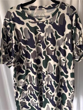adidas Short-Sleeve Camo Tee in Green, Gray & Navy